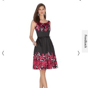 WHBM sleeveless satin rose print fit and flare dress